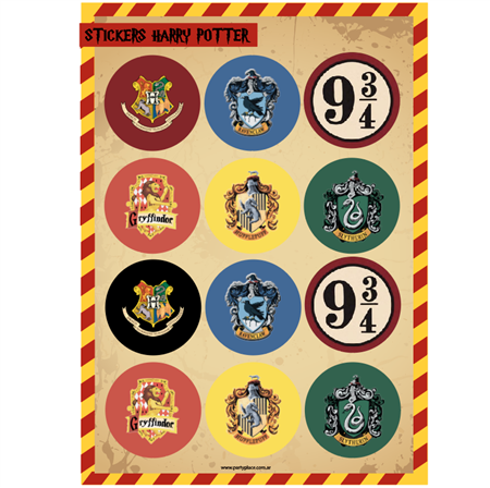 Stickers plancha Harry Potter redondas 12s 1u